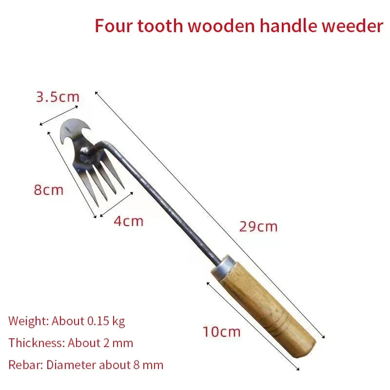 Weeding Artifact Tool – Steel 4-Tooth Hand Weed Puller for Garden
