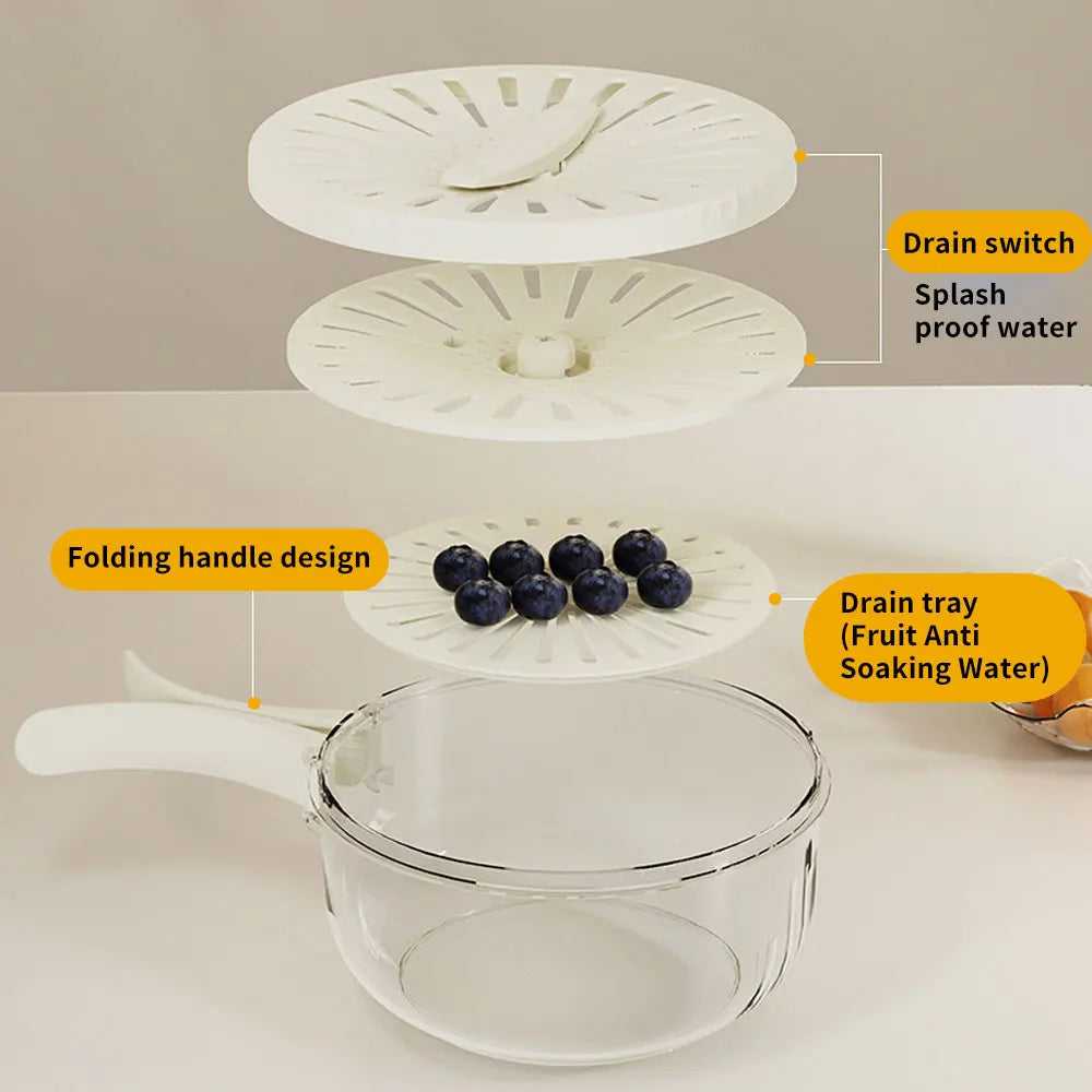 Drain Basket with Lid – Fruit & Rice Washer, Storage Bowl with Handle