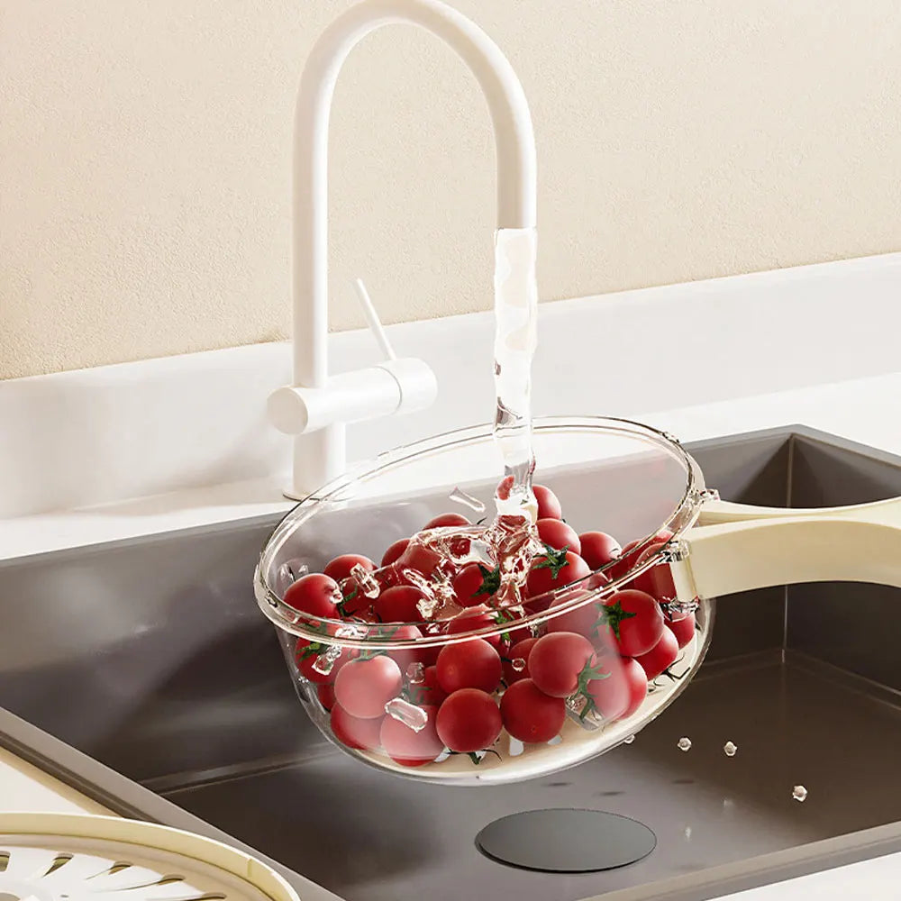 Drain Basket with Lid – Fruit & Rice Washer, Storage Bowl with Handle