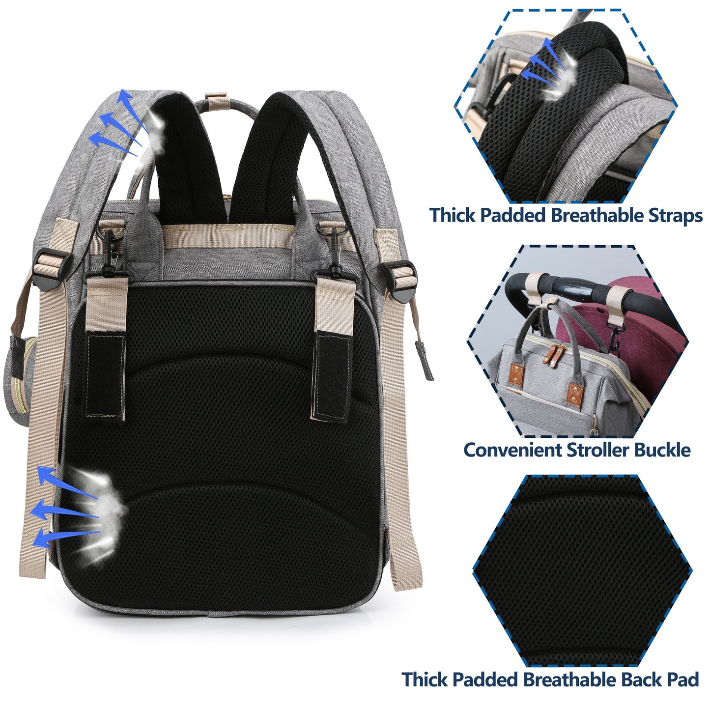 Shopeiz Multifunctional Diaper Bag Backpack with Changing Station