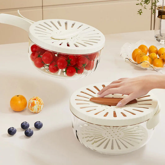Drain Basket with Lid – Fruit & Rice Washer, Storage Bowl with Handle