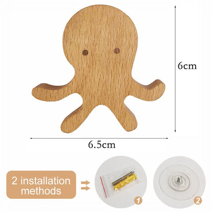 1pc Cute Wood Wall Hook – Animal Design Accent